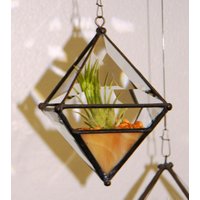 Pyramidengedrehter Glas Orb Air Plant Planter Mit Bernstein Akzent Pyramidengedrehter Glas Orb Air Plant Planter Mit Bernstein Akzent von OriskanyGlass