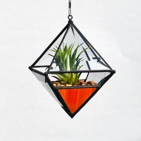 Pyramidengedrehter Glas Orb Air Plant Planter Mit Orangem Akzent von OriskanyGlass