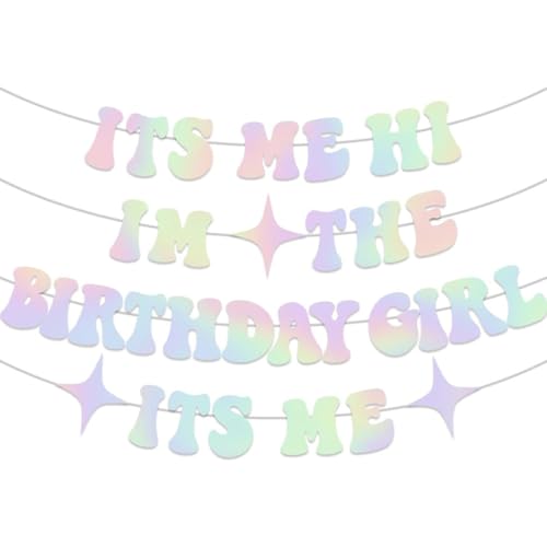 Orivin Personalisiertes Geburtstagsbanner – "It's Me Hi I'm The Birthday Girl" Rosa Glitzer Musik Thema, Innen-/Außendekoration von Orivin