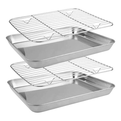 2 Stück Backblech Mit Abkühlgitter 26.5 X 15.5 X 2.8 Cm Edelstahl Ofenform Mit Rost, Rechteckig Mit Gitterrost, Antihaft-Backblech Baking Tray With Grill für Backen Braten Servieren von Orixo