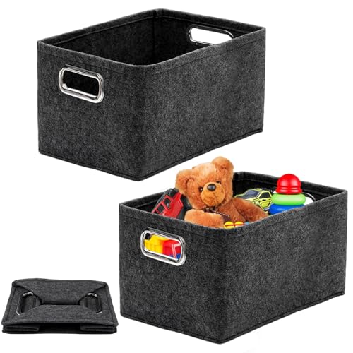 2 Stück Filzbox Aufbewahrung, 30 X 20 X 20 cm Filzkorb Aufbewahrung, Faltbar Filzkorb mit Griff, Filz Aufbewahrungsbox für Kleidung, Handtücher, Toilettenartikel, Babyartikel, Bücher usw. (Grau) von Orixo
