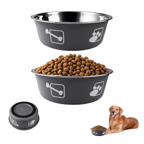 2 Stück Hundenapf Edelstahl Groß 1560ml, Hundefressnäpfe 20cm, Hundeschüssel mit Rutschfestem Silikonboden, Futternapf Hund Metall für Große, Mittlere Hunde und Andere Haustiere von Orixo