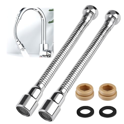 2 Stück Wasserhahn Verlängerung Küche 14cm, Edelstahl Wasserhahnverlängerung mit 2 Wasserhahn-Adaptern, 720° Einstellbare Richtung Verlängerung Wasserhahn, Wasserhahnverlängerung Küche für Bad, Balkon von Orixo