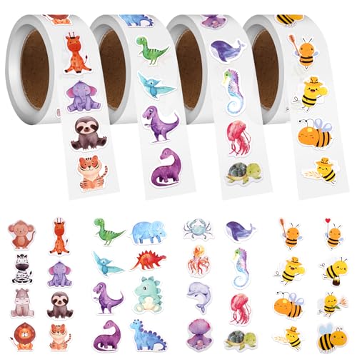 2000 Stück Sticker Tiere, Runde Tier Aufkleber, Tier Belohnungsaufkleber, Runde Cartoon Tiere Aufkleber, Wasserdicht Selbstklebende Sticker, für Schule Scrapbooking DIY von Orixo