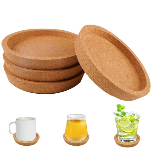 Pack of 4 Cork Coasters Round with Raised Edge, 10.2 x 1.8 Cmkorkuntersetzer Rund, Reusable Cork Coasters, Waterproof Corks Coaster for Glasses, Home, Office, Restaurant, Kitchen, Bar von Orixo