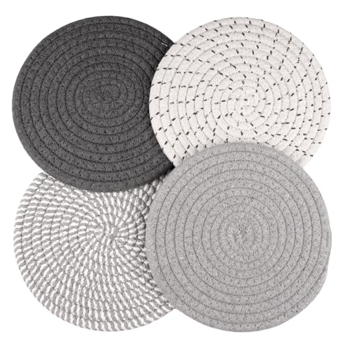 4 Stück Topfuntersetzer Hitzebeständig Rund, Baumwolle Untersetzer Topf Untersetzer-Set Hitzebeständig, Topfuntersetzer Set, Untersetzer Grau für Töpfe Wasseraufnahme, Pfannen Und Teller, Grau von Orixo