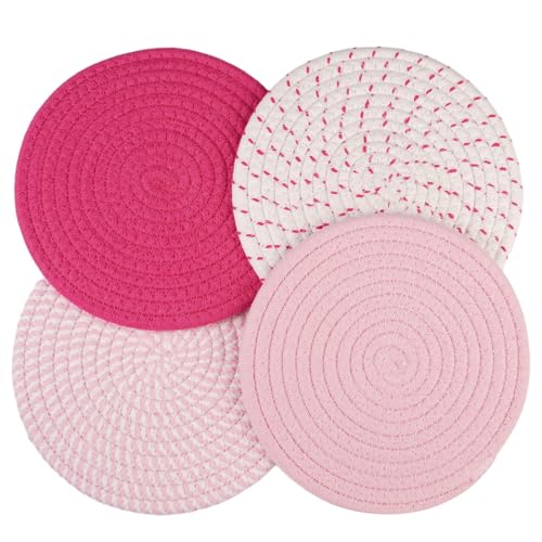 4 Stück Topfuntersetzer Hitzebeständig Rund, Baumwolle Untersetzer Topf Untersetzer-Set Hitzebeständig, Topfuntersetzer Set, Untersetzer Grau für Töpfe Wasseraufnahme, Pfannen Und Teller, Rot 4 Stück Topfuntersetzer Hitzebeständig Rund, Baumwolle Untersetzer Topf Untersetzer-Set Hitzebeständig, Topfuntersetzer Set, Untersetzer Grau für Töpfe Wasseraufnahme, Pfannen Und Teller, Rot von Orixo