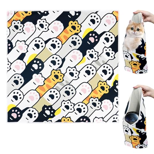 50x50 cm Cat Grooming Wrap, Katzen Wickeltuch,Tragbarer Katzenwickel, Cat Wrap for Cutting Nails Katzenpflegetuch, Selbsthaftende Decke zum Einwickeln der Katze, Anti-Biss, Kratzen, Flucht von Orixo