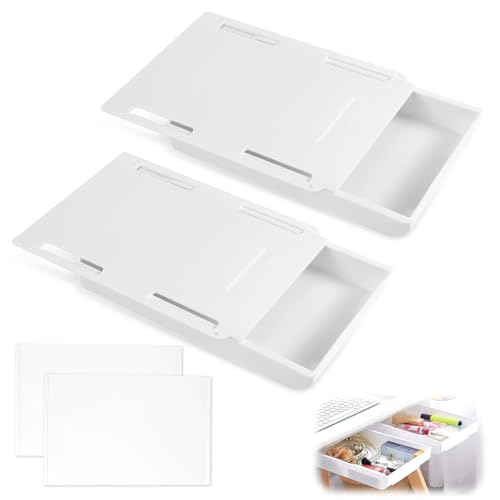 Orixo 2 Stück Selbstklebende Schublade Unter Schreibtisch 22 X 15.5 X 3.5cm, Versteckte Schublade öFfnen und Schließen Geräuschlos, Untertisch Schublade für Schreibtische, Schränke, Kommoden (Weiß) von Orixo