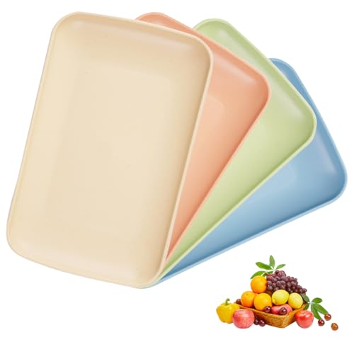 Orixo 4 Stück Rechteckig Kleines Tablett Kunststoff Rechteckig, Serviertablett Kunststoff, Tablett Plastik, Servierplatte, für Restaurant Café Küche von Orixo