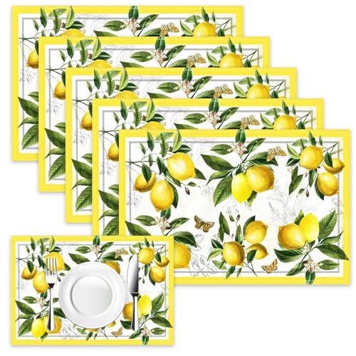 Zitrone Sommer 6er Set Platzsets, 30 x 45cm Tischsets Stoff, Tischset Zitrone, Waschbar Platzdeckchen, für Zuhause, Restaurant, Speisetisch, Urlaub Party, Hochzeiten, Dinnerpartys, Dekoration Zitrone Sommer 6er Set Platzsets, 30 x 45cm Tischsets Stoff, Tischset Zitrone, Waschbar Platzdeckchen, für Zuhause, Restaurant, Speisetisch, Urlaub Party, Hochzeiten, Dinnerpartys, Dekoration von Orixo