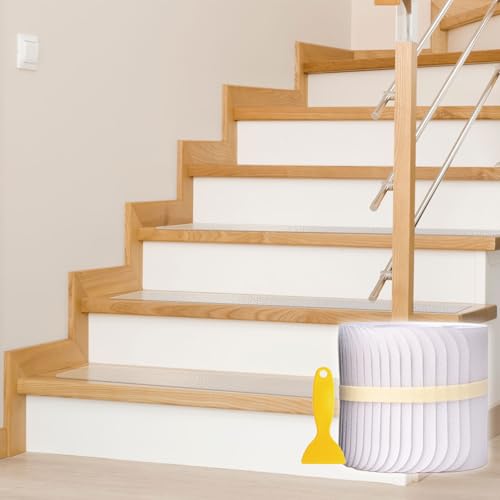 Orizizhic 15 Stück Treppenstufen Matten Antirutsch, 15 x 60 cm Transparent Stufenmatten Selbstklebend mit Schere Spatel, Wasserdicht Antirutsch Treppe Rutschschutz für Holzstufen Fliesen Boden von Orizizhic