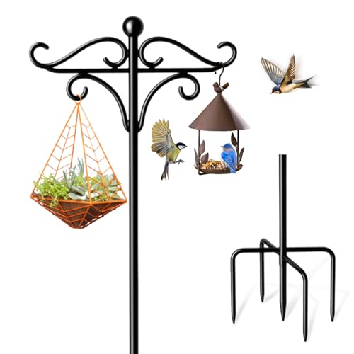 Vogelfutterspender Hängestation, 193 cm, schwarze Vogelfutterstation mit Metall-Doppel-Häferhaken, Vogelfutterstange, Hängekorbständer für Garten, Solarleuchten, Futterstation, 1 Packung von Orizizhic