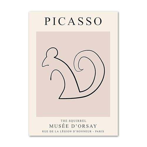 Orjdjz Wxkbl Rosa Picasso Wandkunst Picasso Minimalistische Linie Eichhörnchen Poster und Drucke Picasso Leinwand Gemälde für Zuhause Wandkunst Dekor Bild 40x60cm Kein Rahmen von Orjdjz Wxkbl