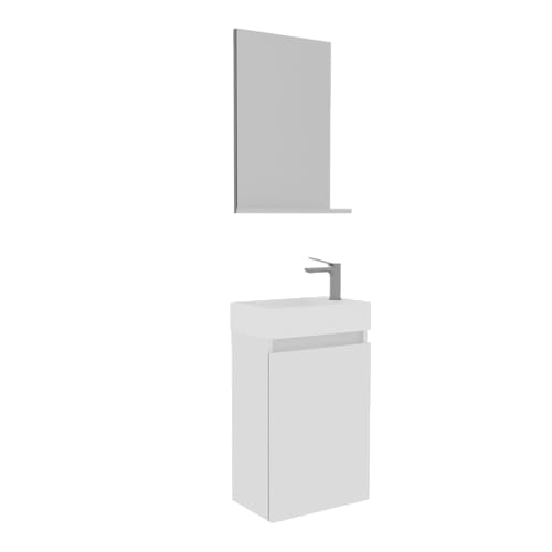 Orka Conza Badmöbel Set 45 cm Weiß mit Spiegel & Mini-Keramik-Waschbecken – Moderner Waschbeckenunterschrank für kleine Badezimmer & Gäste-WCs von Orka