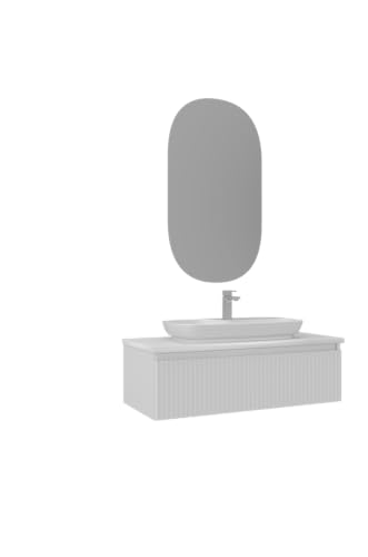 Orka Lentia Badmöbel-Set | 100 cm | Mattweiß oder Matt Eiche | Mit Keramik-Waschbecken, LED-Spiegel, Vollauszug & Soft-Close | Hochwertige TherMold Fronten (Mattweiß) von Orka
