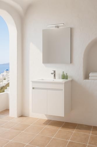 Orka Lova Badmöbel-Set | 60 cm / 80 cm | Mattweiß, Anthrazit, Legnano, Navaro | Mit Keramik-Waschbecken & LED Spiegel | Soft-Close Türen (Weiß, 80) von Orka