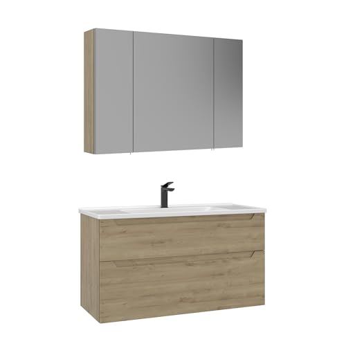 Orka Messina Badmöbel-Set 80/100 cm – Matt Weiß & Matt Eiche – Badezimmermöbel mit Keramik Waschbecken & Spiegelschrank, Soft-Close Schubladen, langlebig & feuchtigkeitsbeständig (Matt Eiche, 100) Orka Messina Badmöbel-Set 80/100 cm – Matt Weiß & Matt Eiche – Badezimmermöbel mit Keramik Waschbecken & Spiegelschrank, Soft-Close Schubladen, langlebig & feuchtigkeitsbeständig (Matt Eiche, 100) von Orka