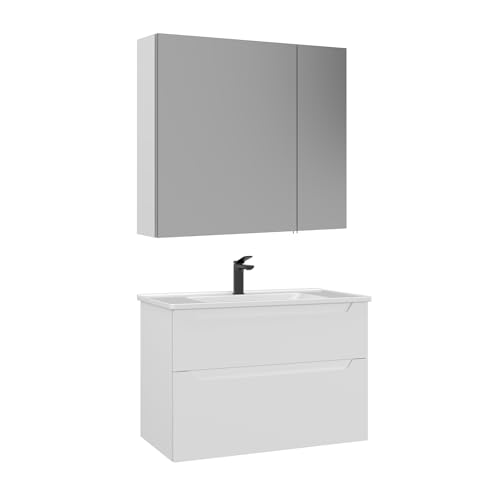 Orka Messina Badmöbel-Set 80/100 cm – Matt Weiß & Matt Eiche – Badezimmermöbel mit Keramik Waschbecken & Spiegelschrank, Soft-Close Schubladen, langlebig & feuchtigkeitsbeständig (Matt Weiß, 80) Orka Messina Badmöbel-Set 80/100 cm – Matt Weiß & Matt Eiche – Badezimmermöbel mit Keramik Waschbecken & Spiegelschrank, Soft-Close Schubladen, langlebig & feuchtigkeitsbeständig (Matt Weiß, 80) von Orka