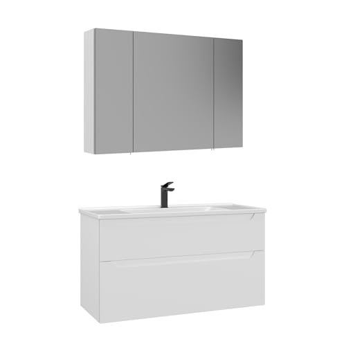Orka Messina Badmöbel-Set 80/100 cm – Matt Weiß & Matt Eiche – Badezimmermöbel mit Keramik Waschbecken & Spiegelschrank, Soft-Close Schubladen, langlebig & feuchtigkeitsbeständig (Matt Weiß, 100) Orka Messina Badmöbel-Set 80/100 cm – Matt Weiß & Matt Eiche – Badezimmermöbel mit Keramik Waschbecken & Spiegelschrank, Soft-Close Schubladen, langlebig & feuchtigkeitsbeständig (Matt Weiß, 100) von Orka