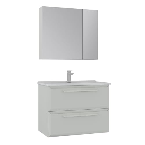 Orka Nuvola 80 cm Badmöbel-Set – Keramik Waschbecken, Spiegel-Obermodul Inklusive – MDF Hochglanz Lack – Hochglanz Weiß & Anthrazit – Modernes Design (Hochglanz Weiß) von Orka