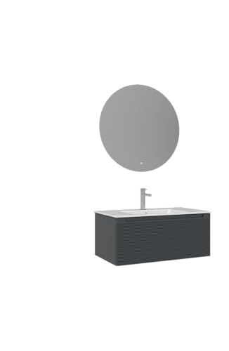 Orka Olbia 80 cm Badmöbel-Set Weiß & Anthrazit Wandhängender Unterschrank mit Soft-Close, Keramik-Waschbecken, LED-Spiegel mit Touch-Funktion,TherMold-Beschichtung, modernes (Matt Anthrazit) von Orka