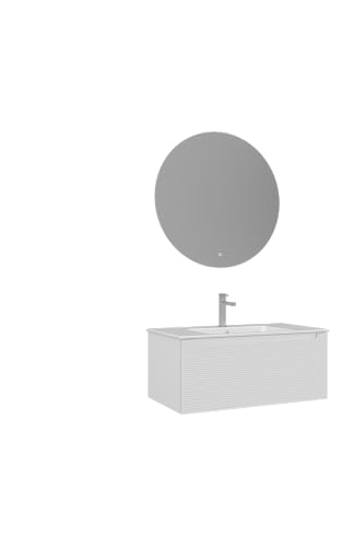 Orka Olbia 80 cm Badmöbel-Set Weiß & Anthrazit Wandhängender Unterschrank mit Soft-Close, Keramik-Waschbecken, LED-Spiegel mit Touch-Funktion,TherMold-Beschichtung, modernes (Matt Weiß) von Orka