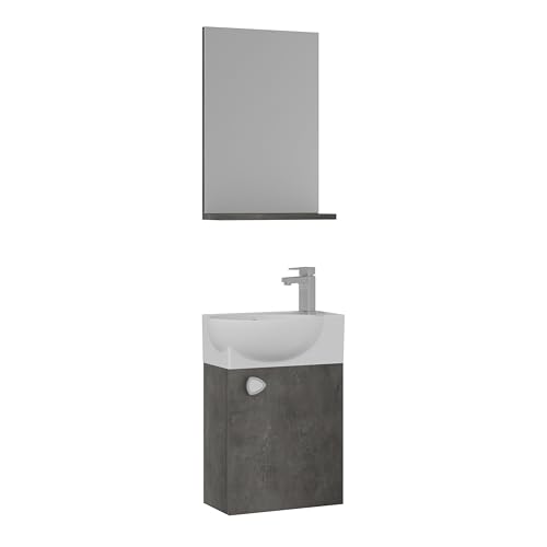 Orka Riva 45 cm Badmöbel-Set | Mit Keramik-Waschbecken & Spiegelschrank | Softclose Tür | Weiß & Retro Silber - Gäste WC (Retro Silber) von Orka