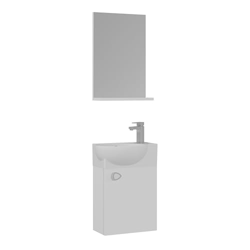 Orka Riva 45 cm Badmöbel-Set | Mit Keramik-Waschbecken & Spiegelschrank | Softclose Tür | Weiß & Retro Silber - Gäste WC (Weiß) von Orka