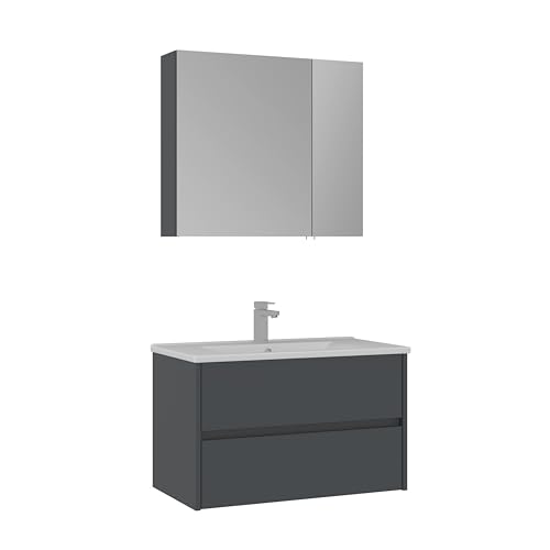 Orka Side Badmöbel Set 65/85 cm – Waschtisch mit Keramik Waschbecken, Spiegelschrank & Softclose Schubladen – Modernes Badezimmermöbel in Weiß oder Anthrazit (Matt Anthrazit, 85) von Orka