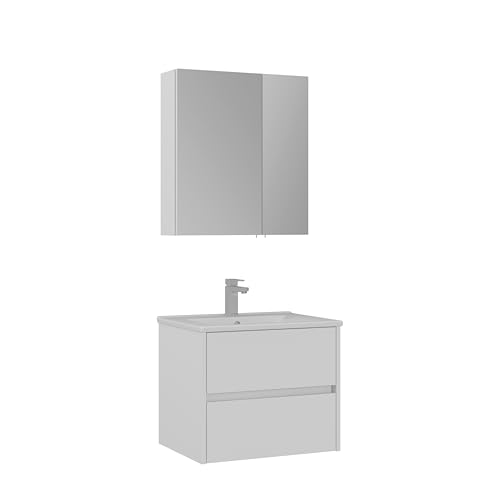 Orka Side Badmöbel Set 65/85 cm – Waschtisch mit Keramik Waschbecken, Spiegelschrank & Softclose Schubladen – Modernes Badezimmermöbel in Weiß oder Anthrazit (Matt Weiß, 65) von Orka