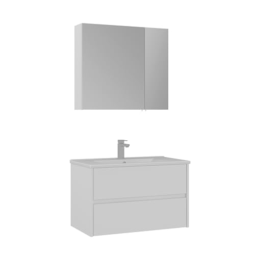 Orka Side Badmöbel Set 65/85 cm – Waschtisch mit Keramik Waschbecken, Spiegelschrank & Softclose Schubladen – Modernes Badezimmermöbel in Weiß oder Anthrazit (Matt Weiß, 85) von Orka