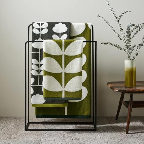 Orla Kiely Cut Stem Badetuch, Moos & Anthrazit, 100 % Baumwolle, 100 x 150 cm von Orla Kiely