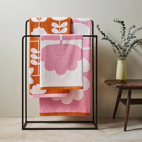 Orla Kiely Cut Stem Badetuch, Tulpenrosa und Paprika, 100% Baumwolle, 50 x 90 cm von Orla Kiely