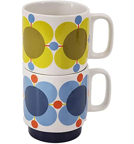 Orla Kiely Set mit 2 stapelbaren Tassen Atomic Flower Sky & Sunflower in Geschenkbox von Orla Kiely