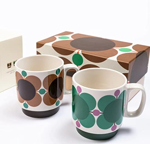 Orla Kiely Set mit 2 stapelbaren Tassen aus Keramik Atomic Flower – Jewel/Latte in Geschenkbox von Orla Kiely