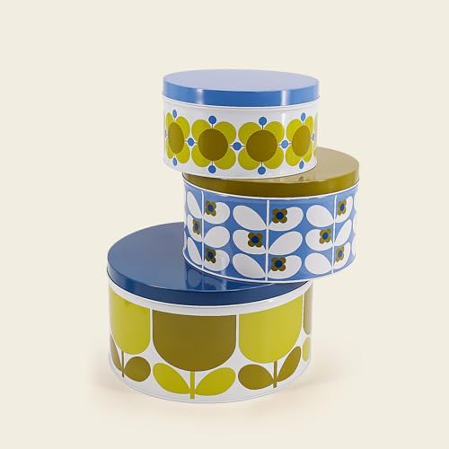 Orla Kiely Set mit 3 stapelbaren Kuchenformen im Retro-Design, Pusteblume / Himmelblau von Orla Kiely