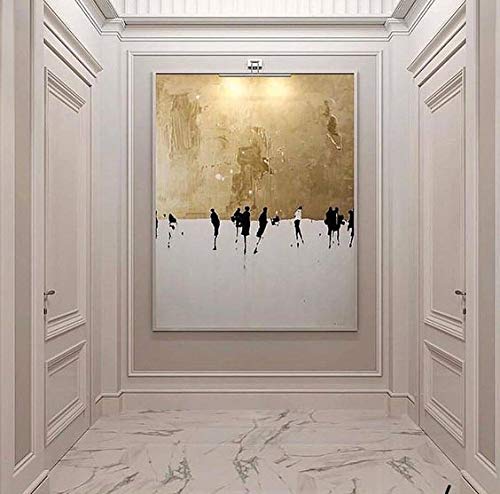 Orlco Art Handgemaltes Ölgemälde auf Leinwand, abstraktes Ölgemälde in Gold und Weiß, für Wohnzimmer,80 x120cm von Orlco Art