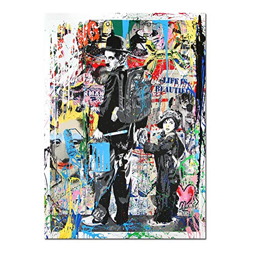 Orlco Art Graffiti Künstlerleinwand Gemälde Einstein Kunst Druck Straßenkunst Urbane Malerei Kunst Farbenfroh, canvas, Charlie Chaplin, 40" X 28" (100cm X 70cm) With the Frame von Orlco Art