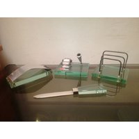 Glasschreibtisch Set Datum Stift Papierschneider Zenith Fontana Arte Wurde in Italien 1960S Hergestellt von OrlerVintage