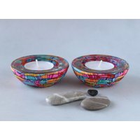 Glas Und Polymer Clay Kerzenhalter, Handgemachter Teelichthalter, Shabbat Jehuda Idee von OrlyRabinowitz