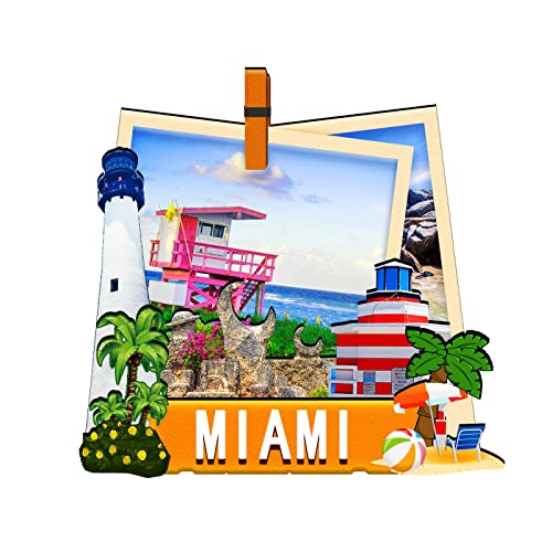 Orlybar USA Miami Holz-Kühlschrankmagnet, 3D-Magnete, Reise-Sammelstück, Souvenirs, Dekorationen, handgefertigtes Handwerk von Orlybar