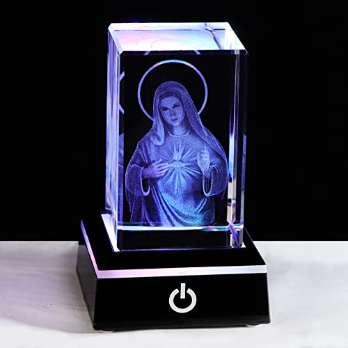 3D Kristall Gravur Jungfrau Maria Figur Statue mit LED Basis katholische Geschenke für Freunde Frauen religiöse Geschenke Ornament für Zuhause von Ornalrist