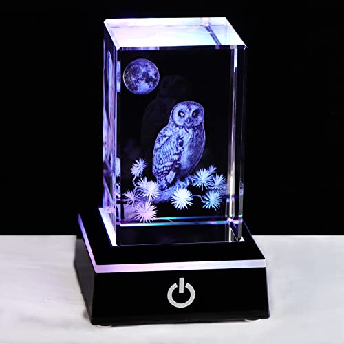 3D Kristall gravierte Eule Figuren Ornamente Eule Einweihungsgeschenke für Freunde Glas Eule Dekor mit LED Ständer Abschlussgeschenke von Ornalrist