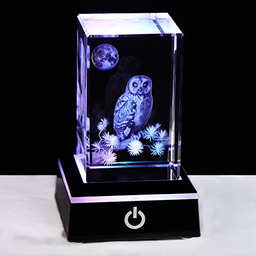 3D-Kristall gravierte Eulen-Figuren, Ornamente, Eule, Einweihungsgeschenk für Freunde, Glas-Eule, Dekor mit LED-Ständer, Abschlussgeschenke von Ornalrist