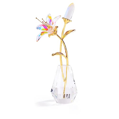 Kristall-Lilien-Blume, Sammelfigur, Geschenke für Frauen, Mama, Glaslilien-Blumen mit Metallstiel, Kristallvase für Hochzeit, Valentinstag, Party, Heimdekoration, Dekor (transparent) von Ornalrist