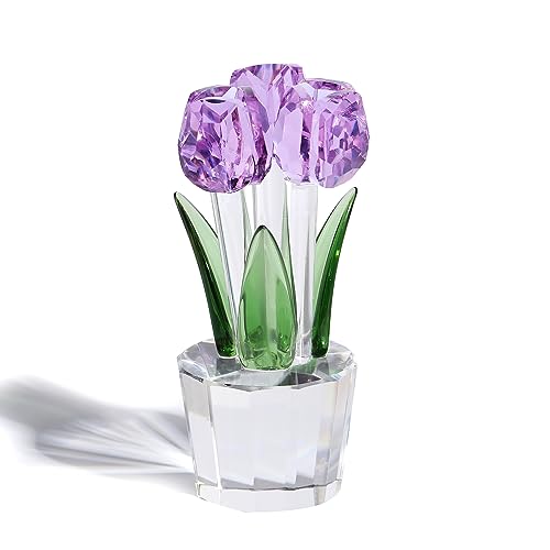 Kristall lila Tulpen Bouquet Figur Sammlerstück Geschenke für Frauen Glas Blume Mittelstück Ornamente für Weihnachten Jahrestag (mit 3 Blumen) von Ornalrist