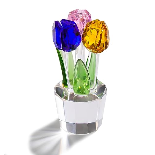 Kristall-Tulpenstrauß, mehrfarbig, Sammlerstück, Geschenke für Frauen, Glas-Tulpen, Tafelaufsatz, Ornamente für Weihnachten, Geburtstag (mit 3 Blumen) von Ornalrist