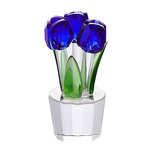 Kristallblaue Tulpen Blumenstrauß Figur Sammlerstück Geschenke für Frauen Glas Floral Mittelstück Ornamente für Weihnachten Geburtstag (mit 3 Blumen) von Ornalrist