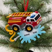 Red Fire Truck Ornament Feuerwehrmann Personalisierte Weihnachtsverzierung Perfektes Geschenk Für Kinder Benutzerdefinierte Weihnachten Familie von OrnamentHeaven